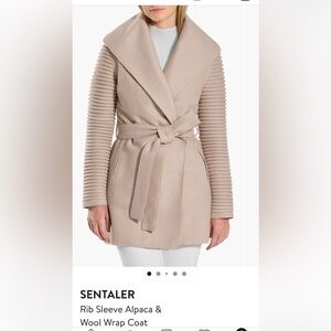SENTALER Rib-Sleeve Alpaca & Wool Wrap Coat in Beige